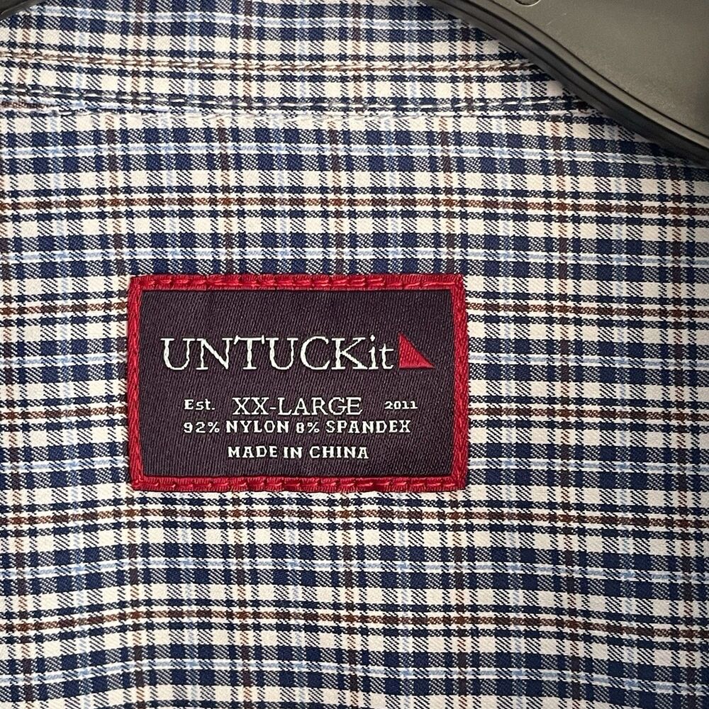 UNTUCKit Performance Shirt Men's Size XXL Blue White Nylon Plaid Stretch